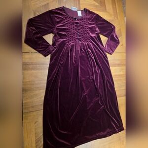 Erika Studio Velvet Maxi Dress Sz Large Burgundy Wine-colored Smocked Front